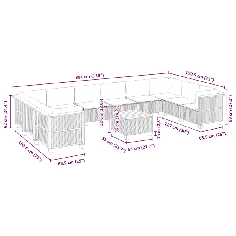vidaXL 11 Piece Solid Acacia Wood Sofa Set in Beige