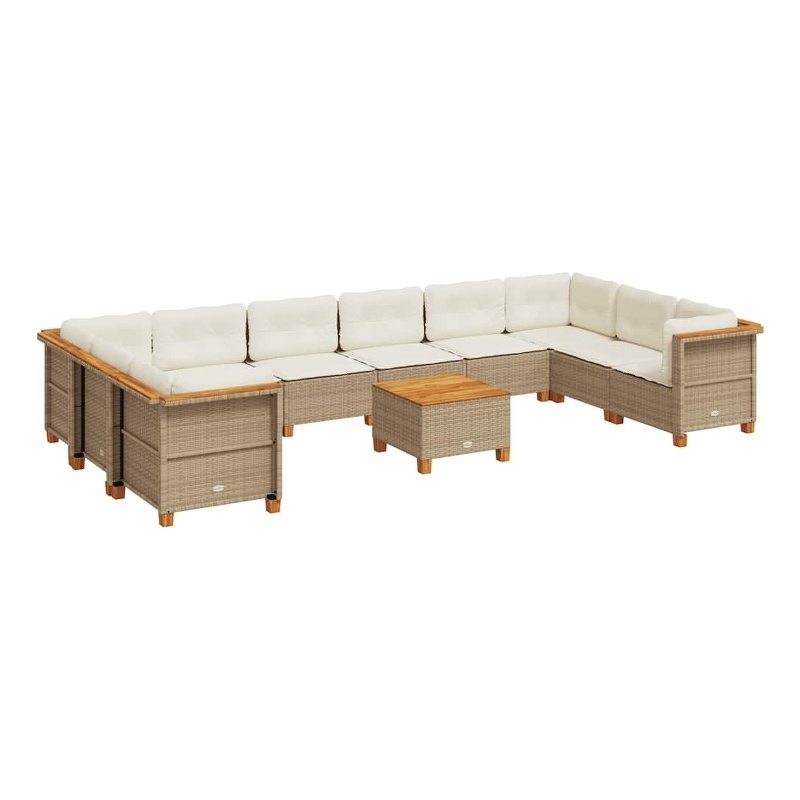 vidaXL 11 Piece Solid Acacia Wood Sofa Set in Beige