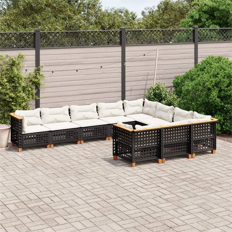 vidaXL 10 Piece Solid Acacia Wood Sofa Set in Black/White/Cream