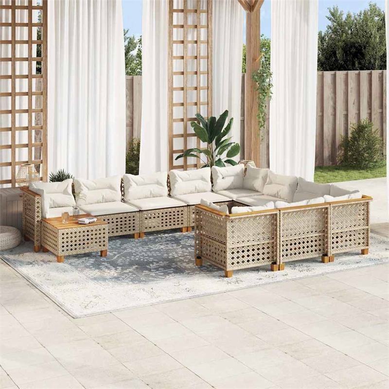 vidaXL 11 Piece Solid Acacia Wood Sofa Set in White/Cream/Beige