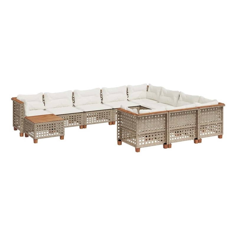 vidaXL 11 Piece Solid Acacia Wood Sofa Set in White/Cream/Beige