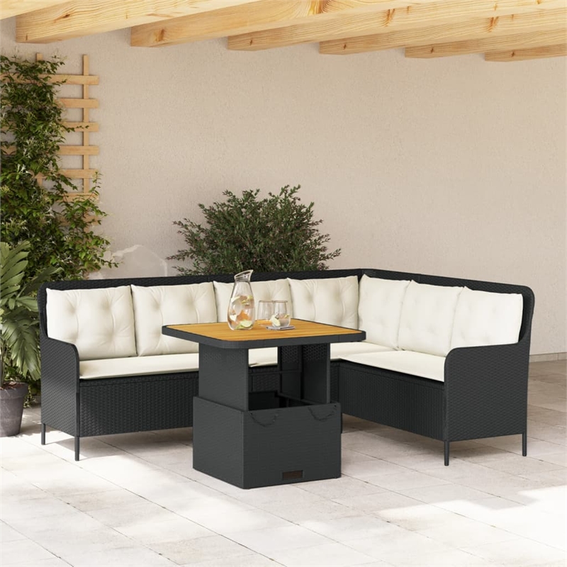 vidaXL 2 Piece Solid Acacia Wood Patio Sofa Set in Black/White/Cream