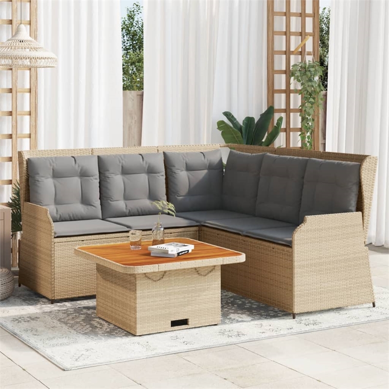 vidaXL 4 Piece Solid Acacia Wood Lounge Set in Gray/Brown/Beige