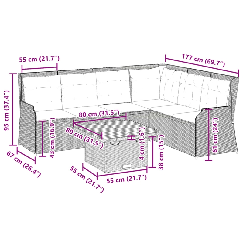 vidaXL 5 Piece Steel Lounge Set in Black/White/Brown/Cream