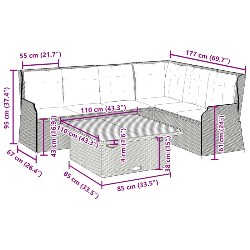 vidaXL 5 Piece Solid Acacia Wood Garden Lounge Set in Gray/Brown