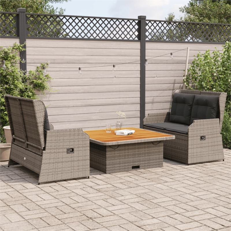 vidaXL 3 Piece Solid Acacia Wood Garden Lounge Set in Gray/Brown