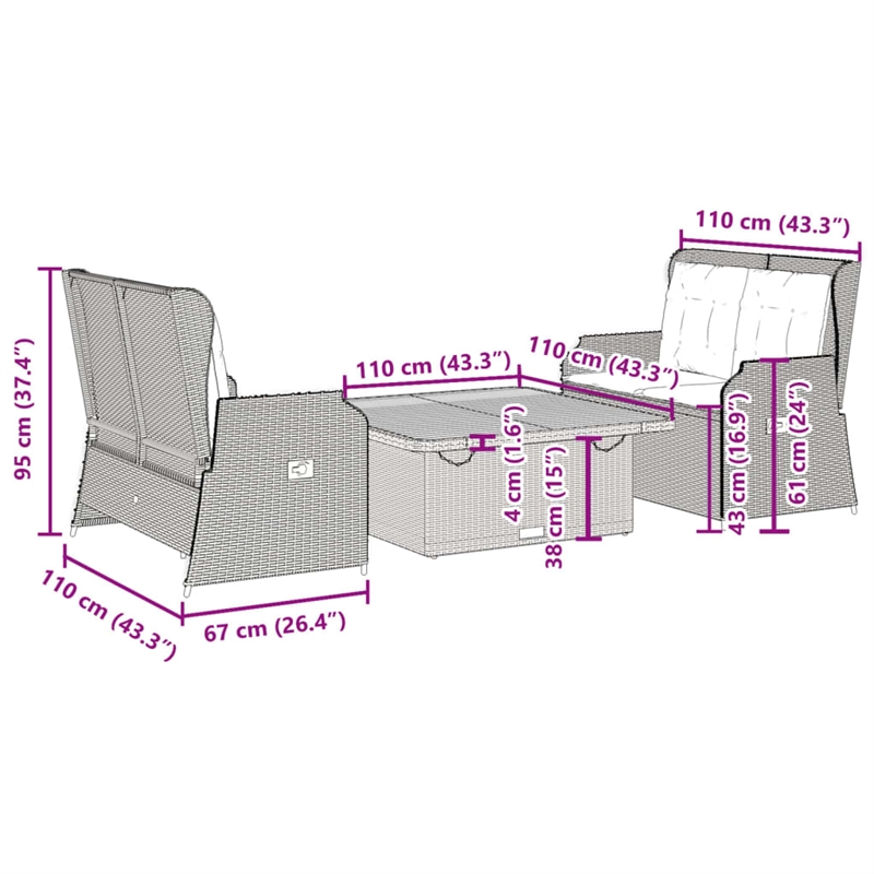 vidaXL 3 Piece Solid Acacia Wood Garden Lounge Set in Gray/Brown