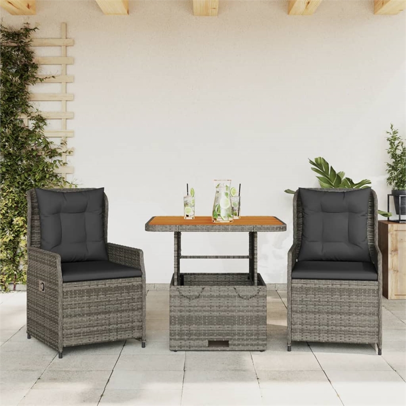 vidaXL Poly Rattan Bistro Set in Gray/Brown