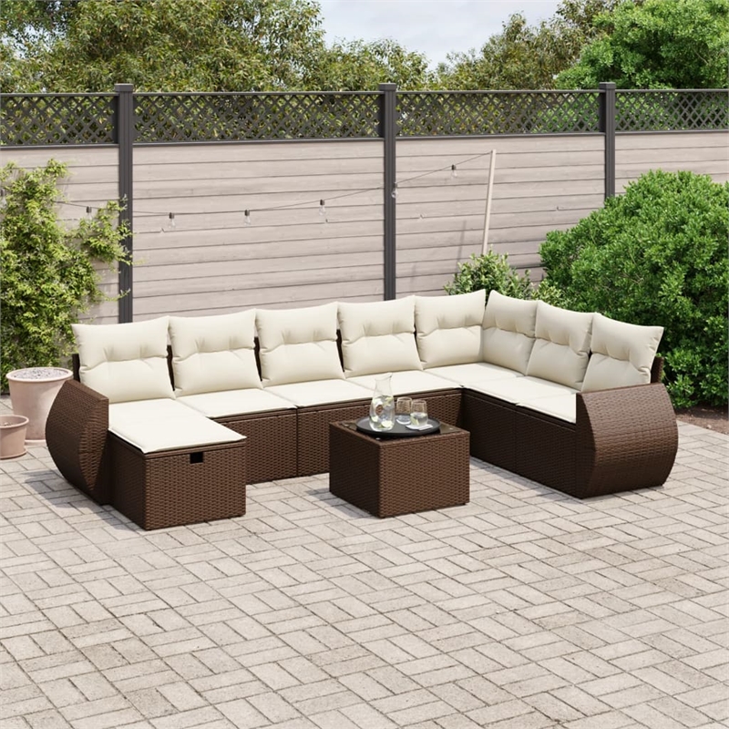 vidaXL 9 Piece Steel Large Sofa Set in Brown