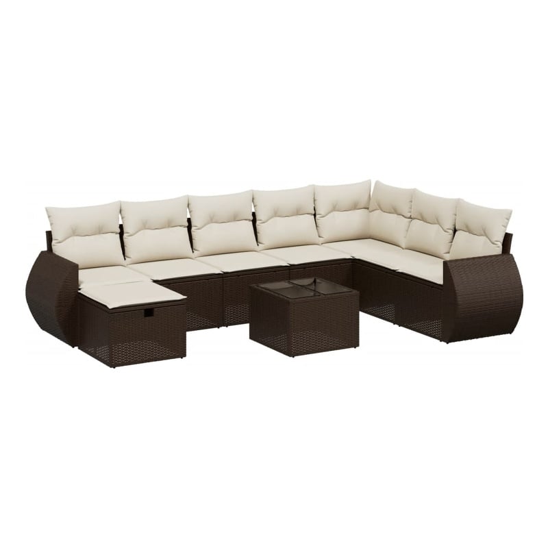 vidaXL 9 Piece Steel Large Sofa Set in Brown