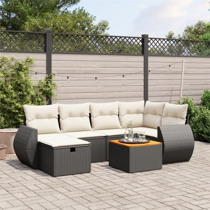 vidaXL 7 Piece Poly Rattan Sofa Set in Black/White/Cream