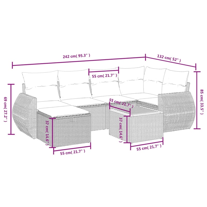 vidaXL 7 Piece Poly Rattan Sofa Set in Black/White/Cream