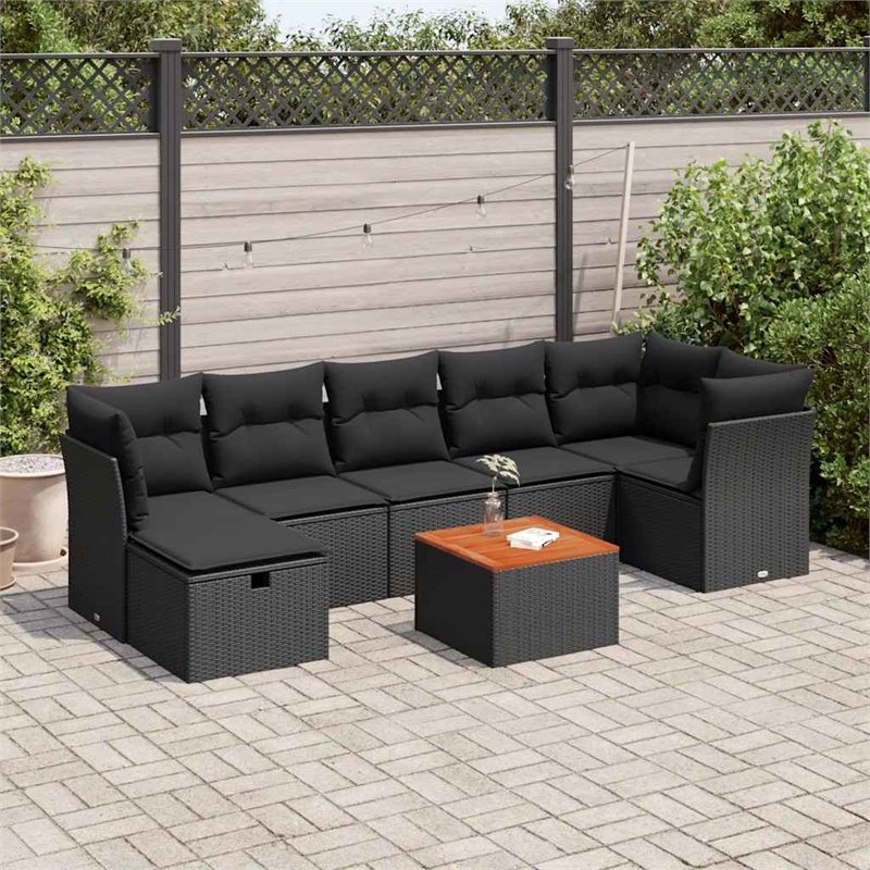vidaXL 8 Piece Solid Acacia Wood Sofa Set in Black