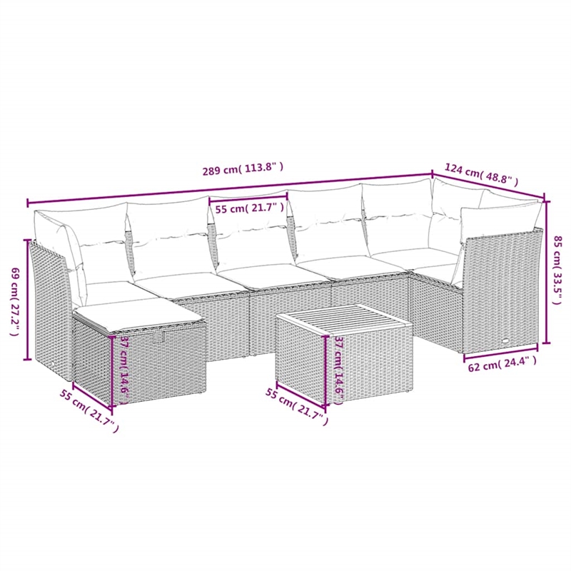 vidaXL 8 Piece Solid Acacia Wood Sofa Set in Black