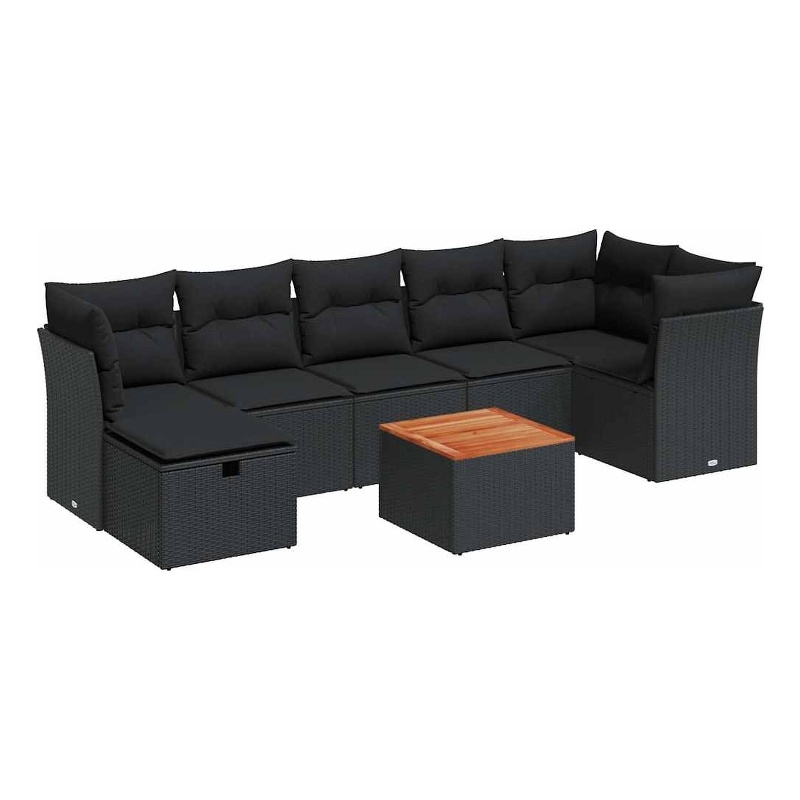 vidaXL 8 Piece Solid Acacia Wood Sofa Set in Black