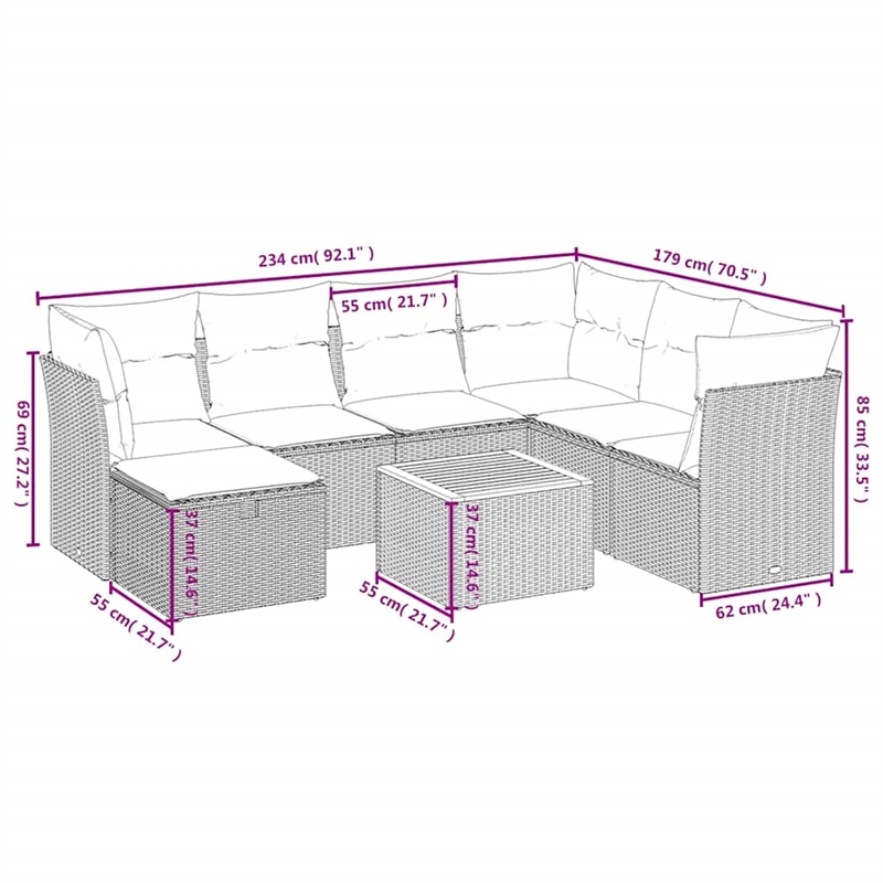 vidaXL 8 Piece Solid Acacia Wood Sofa Set in Black