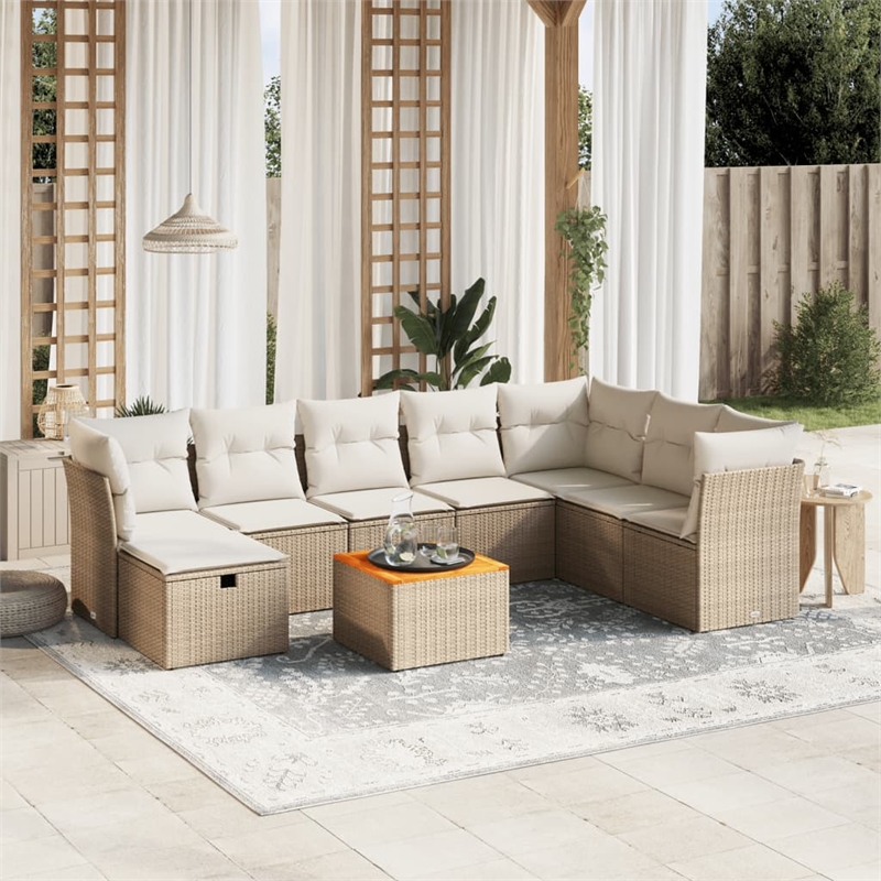 vidaXL 9 Piece Solid Acacia Wood Sofa Set in White/Cream/Beige