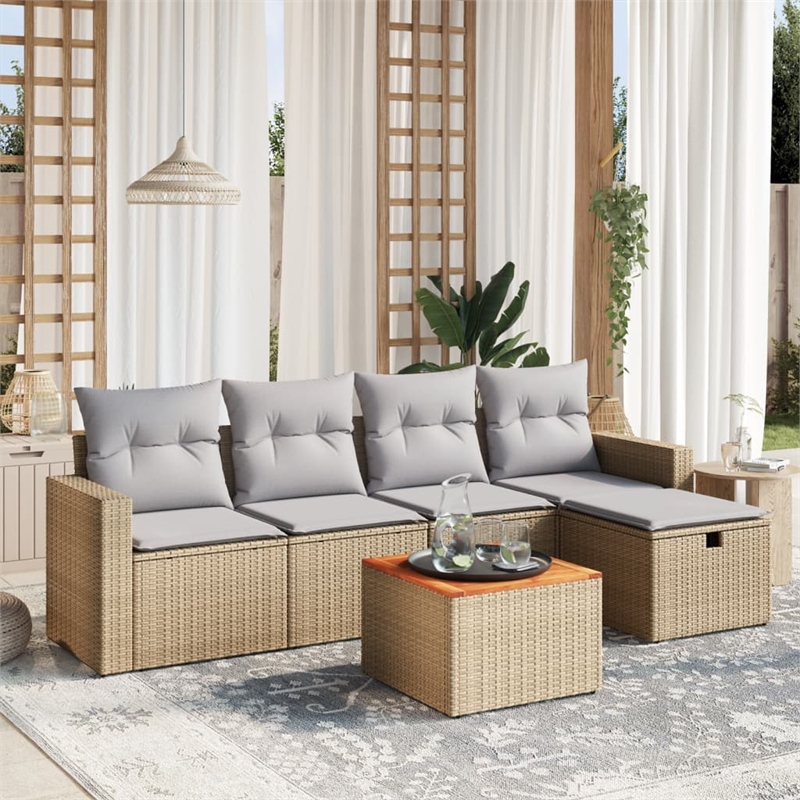 vidaXL 6 Piece Solid Acacia Wood Sofa Set in Gray/Beige