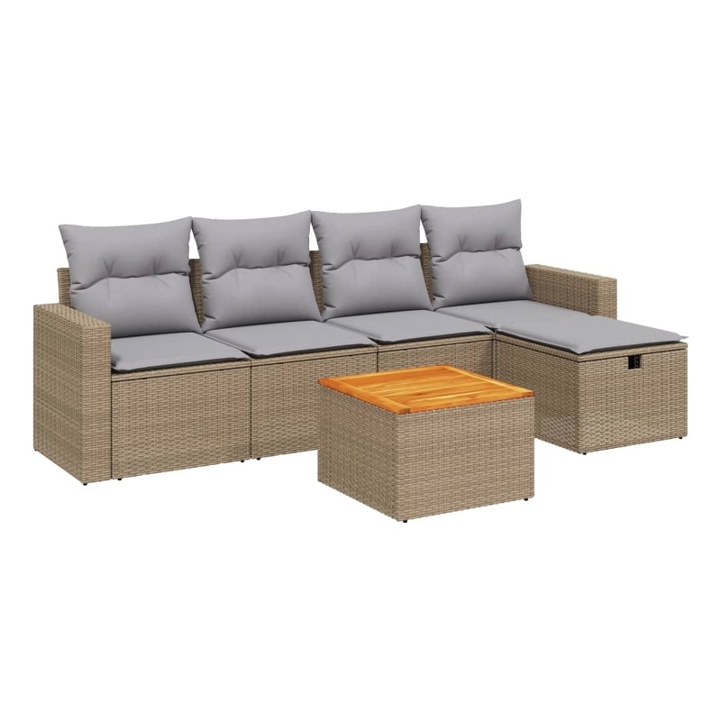 vidaXL 6 Piece Solid Acacia Wood Sofa Set in Gray/Beige