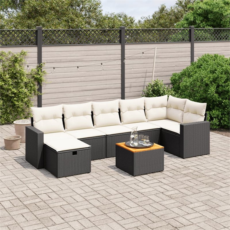 vidaXL 8 Piece Solid Acacia Wood Sofa Set in Black/White/Cream