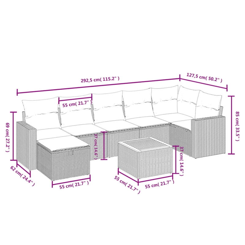 vidaXL 8 Piece Solid Acacia Wood Sofa Set in Black/White/Cream