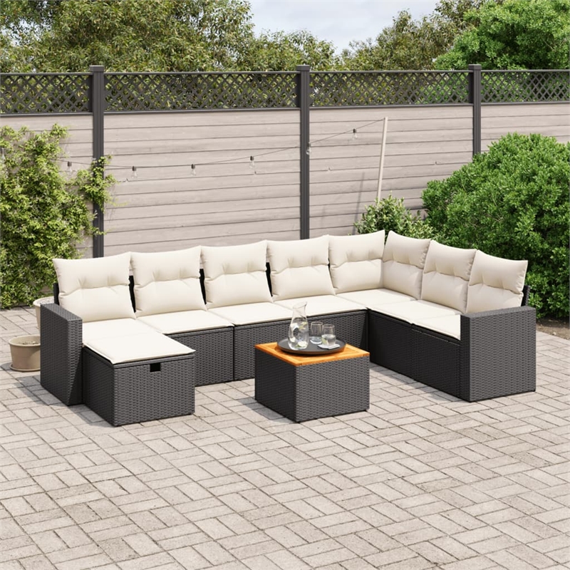 vidaXL 9 Piece Solid Acacia Wood Sofa Set in Black/White/Cream