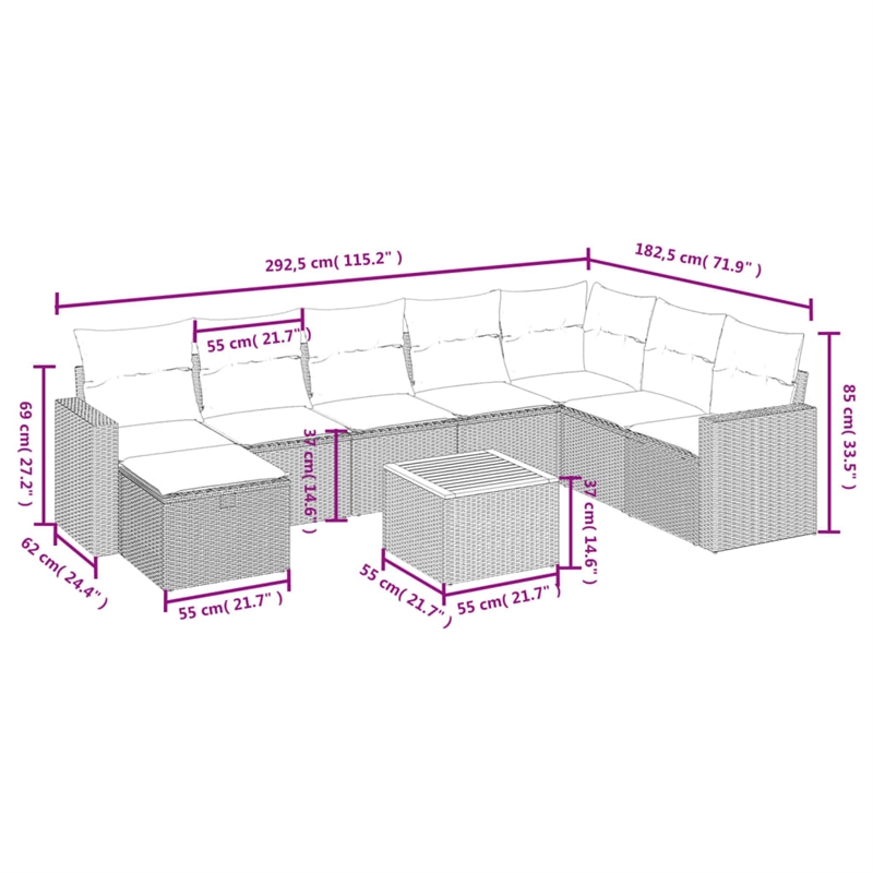 vidaXL 9 Piece Solid Acacia Wood Sofa Set in Black/White/Cream