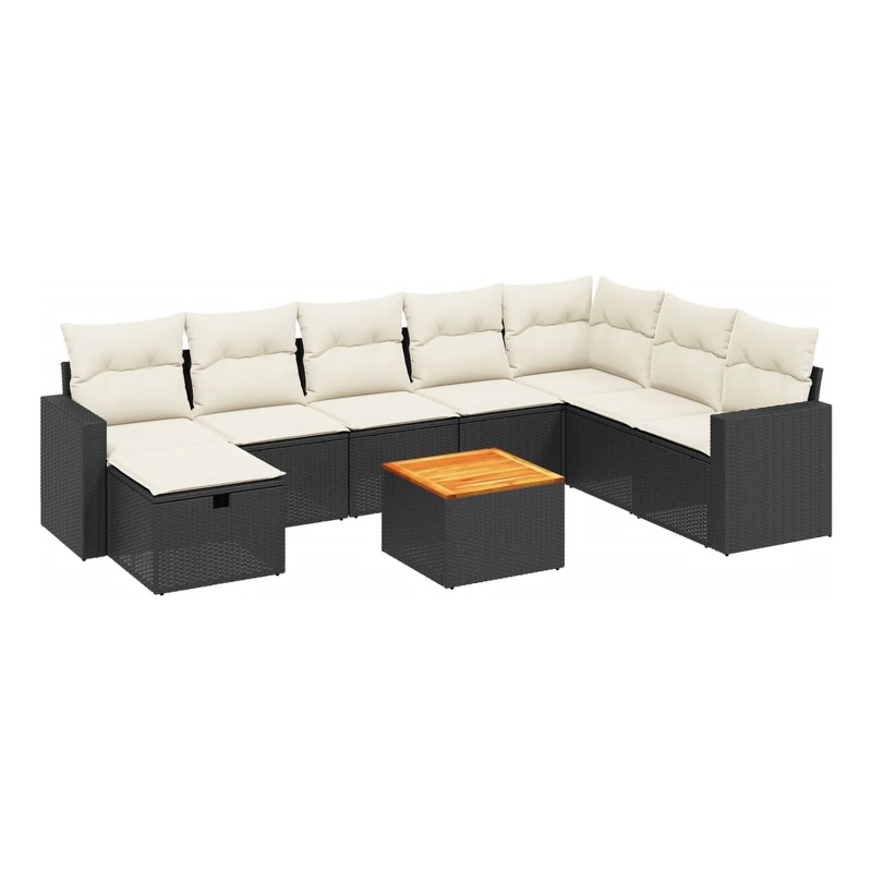 vidaXL 9 Piece Solid Acacia Wood Sofa Set in Black/White/Cream