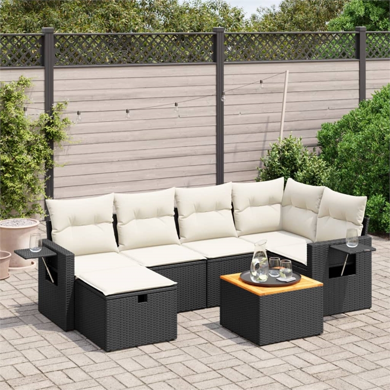 vidaXL 7 Piece Solid Acacia Wood Sofa Set in Black