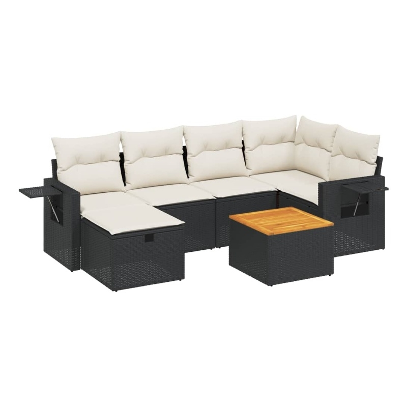 vidaXL 7 Piece Solid Acacia Wood Sofa Set in Black