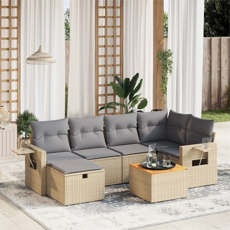 vidaXL 7 Piece Solid Acacia Wood Large Sofa Set in Gray/Beige