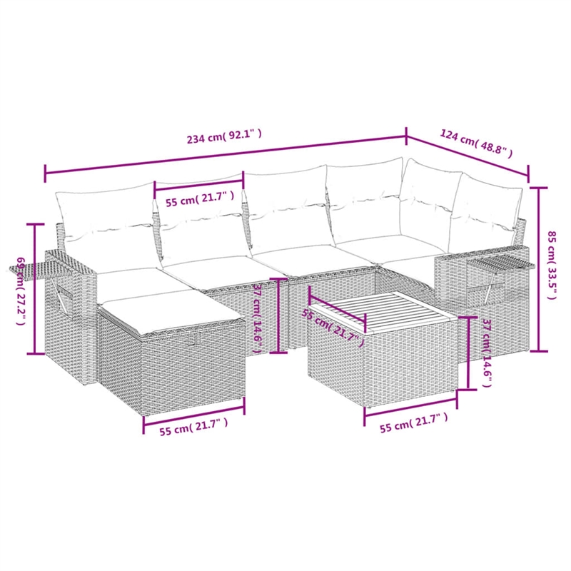 vidaXL 7 Piece Solid Acacia Wood Large Sofa Set in Gray/Beige