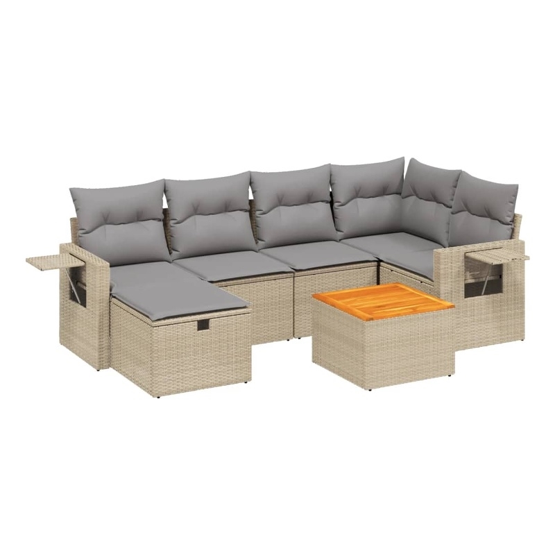 vidaXL 7 Piece Solid Acacia Wood Large Sofa Set in Gray/Beige