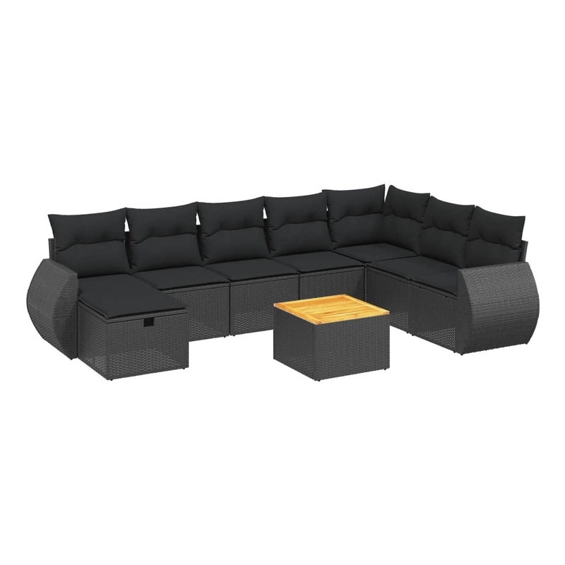 vidaXL 9 Piece Solid Acacia Wood Sofa Set in Black