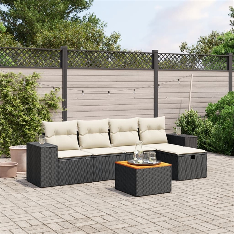 vidaXL 6 Piece Solid Acacia Wood Sofa Set in Black