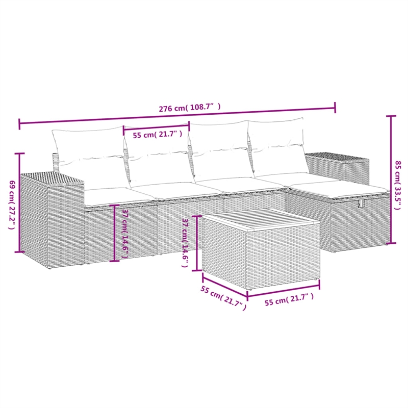vidaXL 6 Piece Solid Acacia Wood Sofa Set in Black