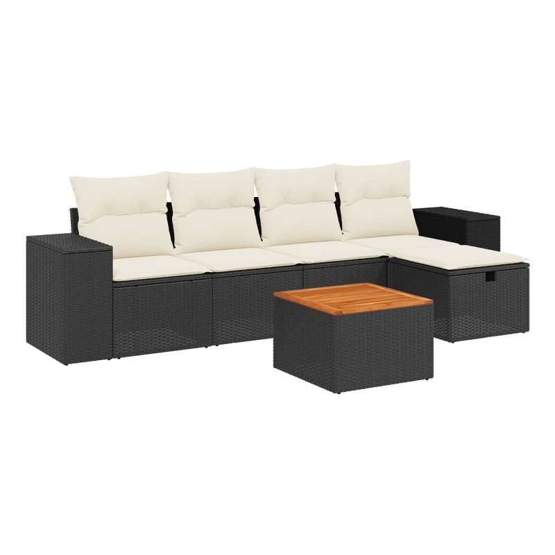 vidaXL 6 Piece Solid Acacia Wood Sofa Set in Black