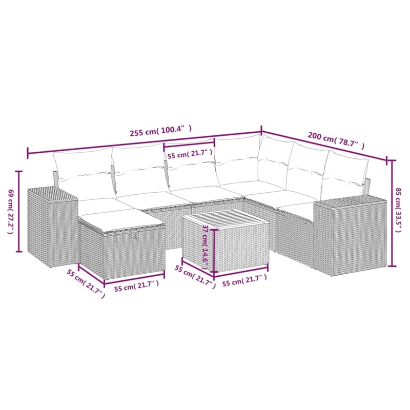 vidaXL 8 Piece Solid Acacia Wood Small Sofa Set in Black
