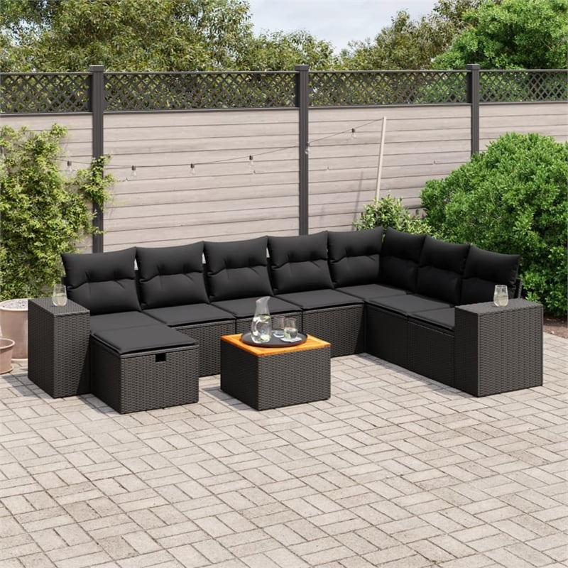 vidaXL 9 Piece Solid Acacia Wood Small Sofa Set in Black