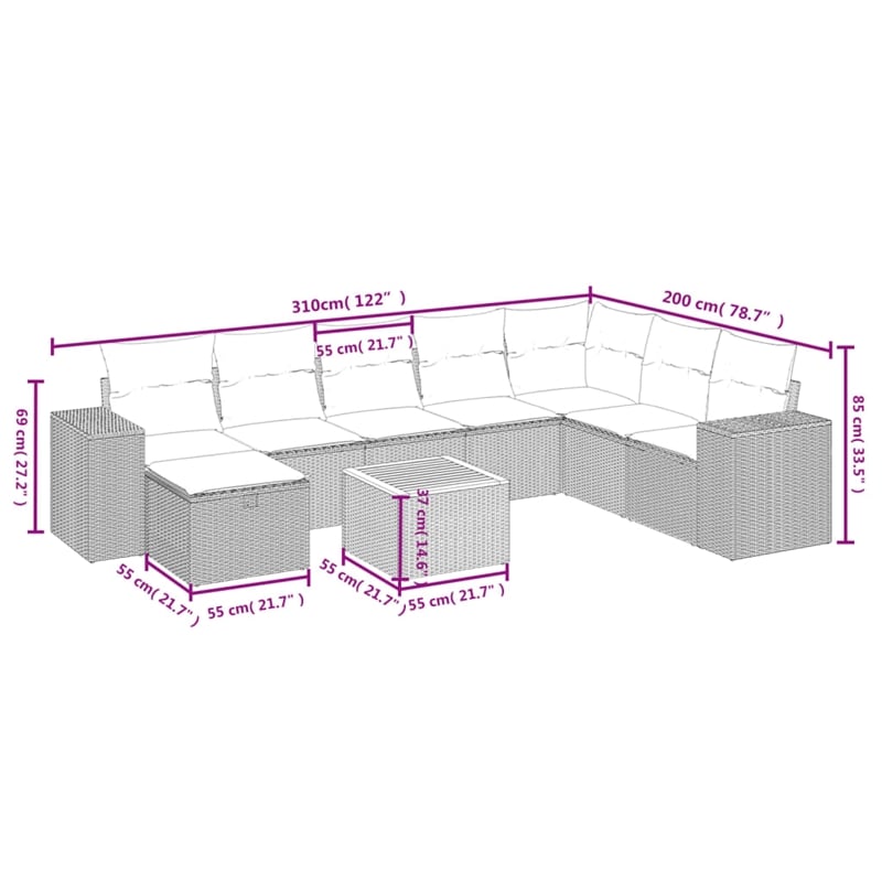 vidaXL 9 Piece Solid Acacia Wood Small Sofa Set in Black