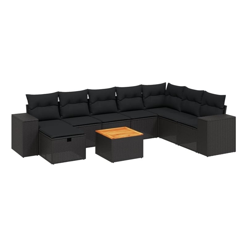 vidaXL 9 Piece Solid Acacia Wood Small Sofa Set in Black