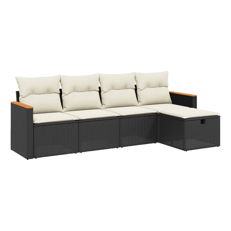 vidaXL 5 Piece Poly Rattan Sofa Set in Black/White/Cream