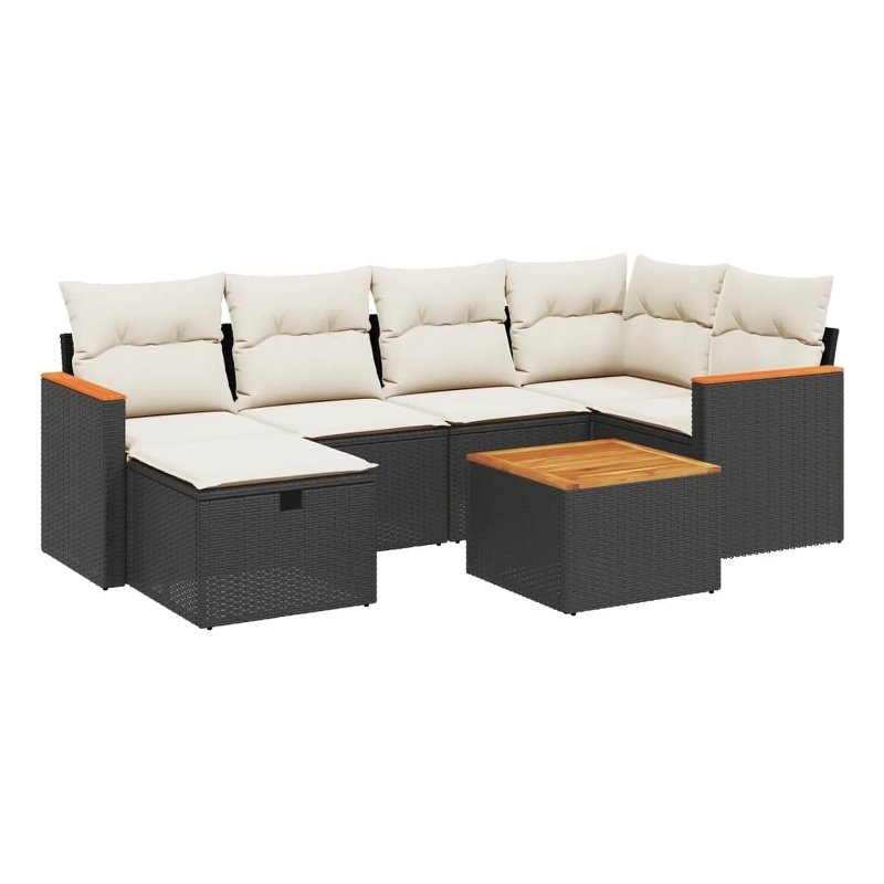 vidaXL 7 Piece Solid Acacia Wood Sofa Set in Black/White/Cream