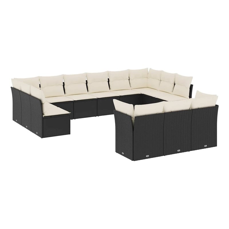 vidaXL 13 Piece Poly Rattan Sofa Set in Black/White/Cream