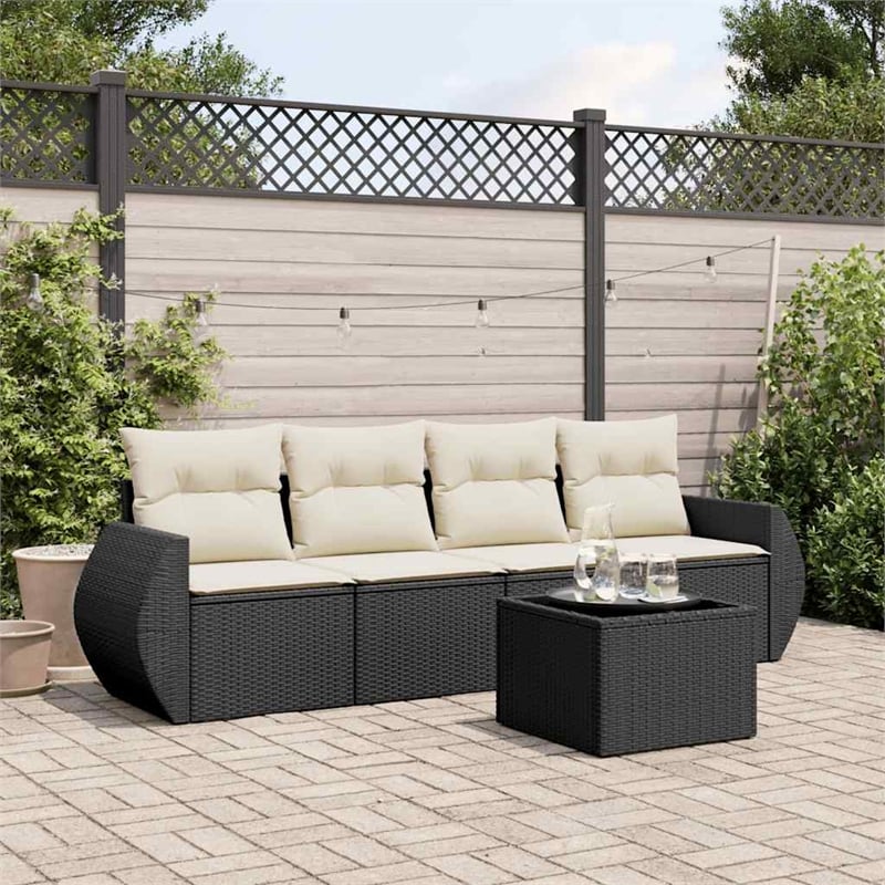 vidaXL 5 Piece Poly Rattan Sofa Set in Black/White/Cream