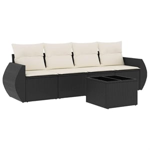 vidaXL 5 Piece Poly Rattan Sofa Set in Black/White/Cream