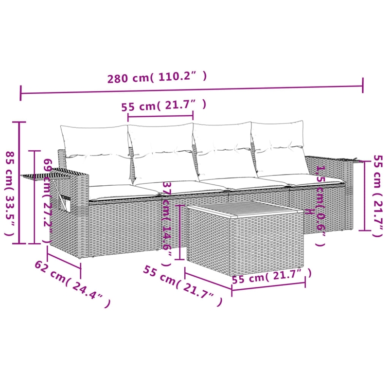 vidaXL 5 Piece Solid Acacia Wood Sofa Set in Gray/Beige