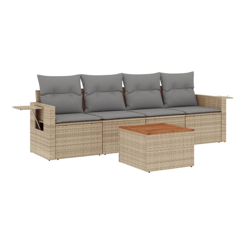 vidaXL 5 Piece Solid Acacia Wood Sofa Set in Gray/Beige