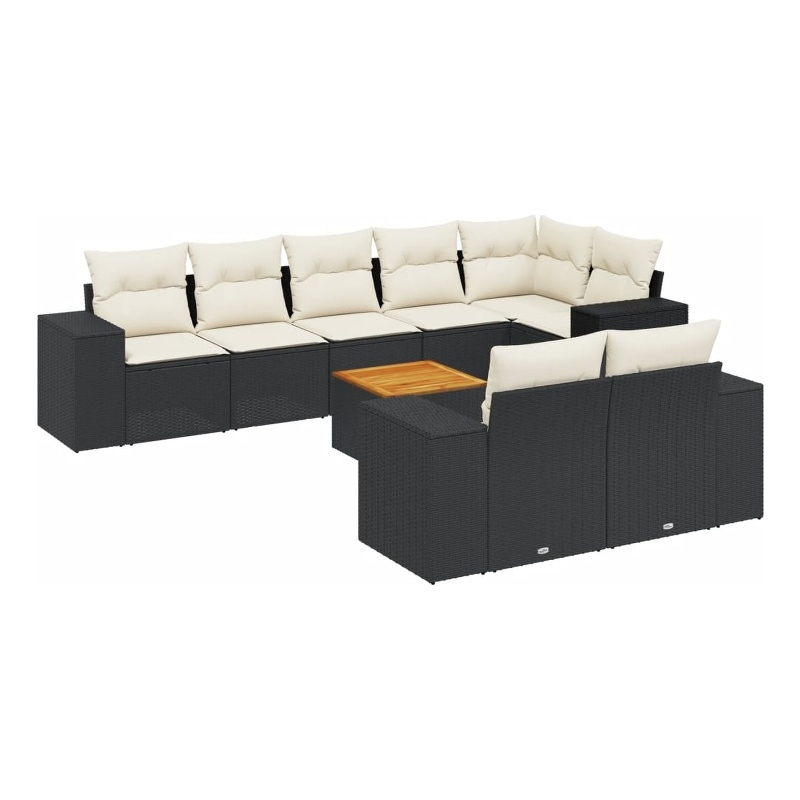 vidaXL 9 Piece Poly Rattan Small Sofa Set in Black/White/Cream