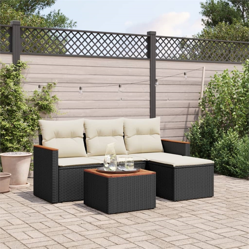 vidaXL 5 Piece Solid Acacia Wood Sofa Set in Black/White/Cream